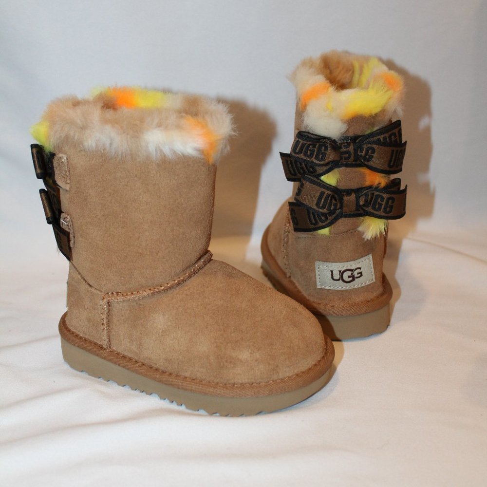 NIB UGG TODDLER GIRL'S CLASSIC SHORT BAILEY BOW WINTER SUEDE‎ BOOTS CHESTNUT